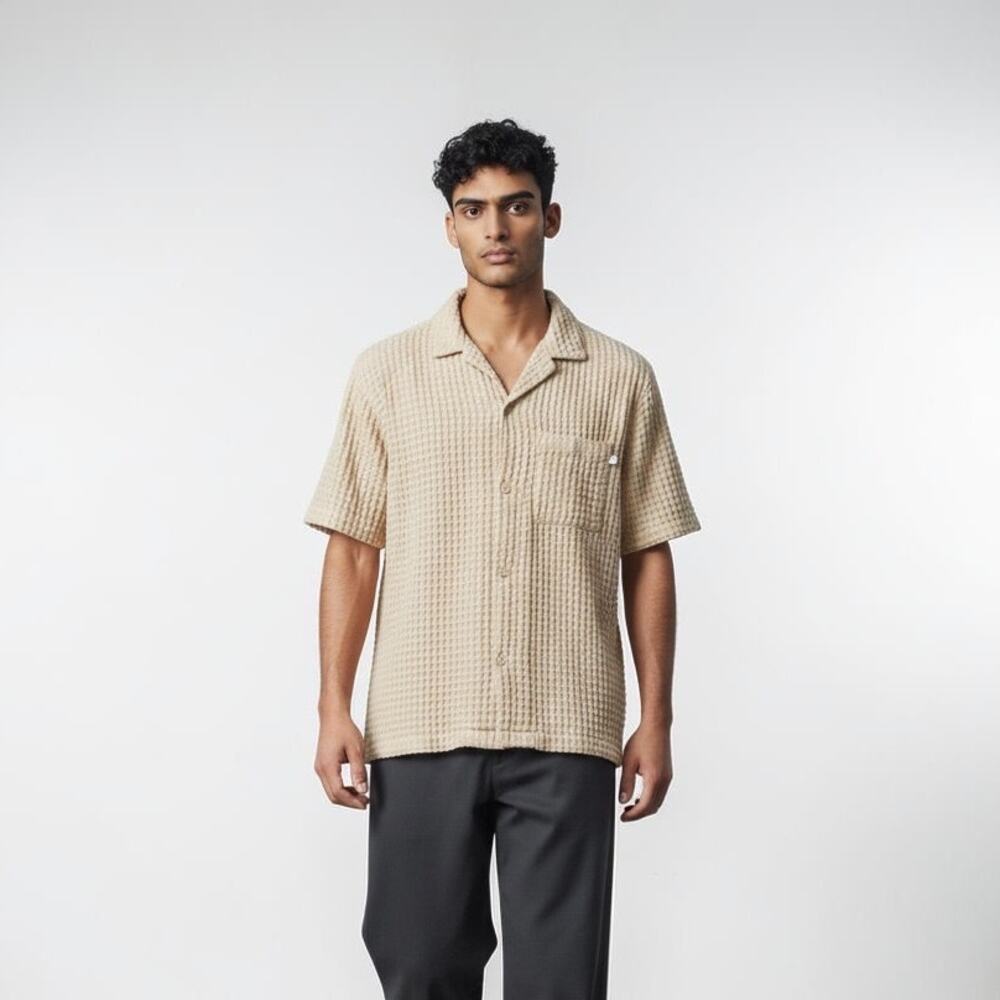 Urban Outfitters Standard Men's Cloth Ecru Short Sleeve Waffle Shirt M-NWT